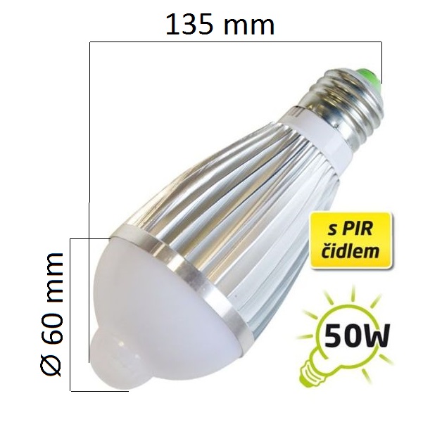 LED žárovka E27 7W 600lm teplá, se senzorem pohybu, ekvivalent 50W