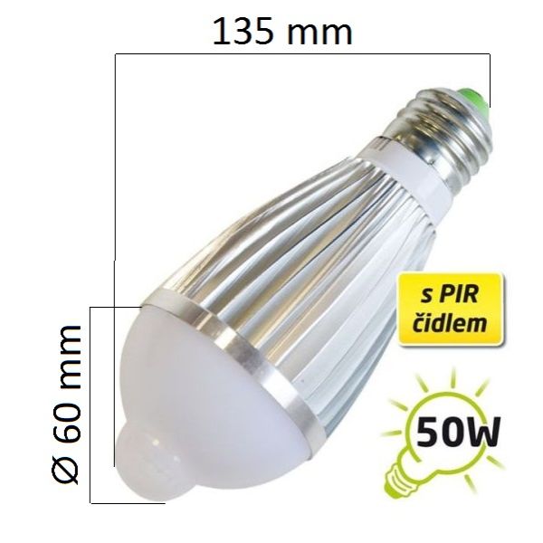LED žárovka E27 7W 600lm teplá, se senzorem pohybu, ekvivalent 50W