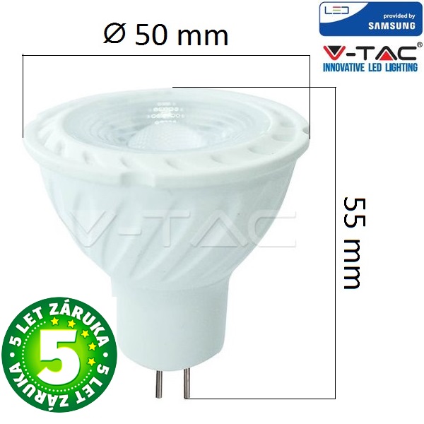 Prémiová LED žárovka MR16 SAMSUNG čipy 6,5W 450lm 38° 12V, studená