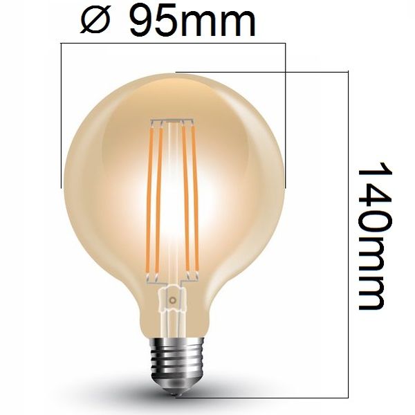 Retro LED žárovka E27 7W 700lm G95 extra teplá, filament, ekvivalent 60W