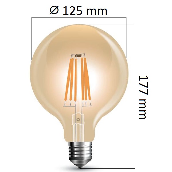 Stmívatelná retro LED žárovka E27 8W 700lm G125 extra teplá, filament, ekvivalent 60W