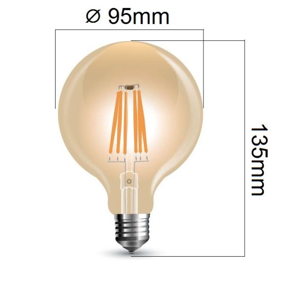 Stmívatelná retro LED žárovka E27 6W 500lm G95 extra teplá, filament, ekvivalent 50W