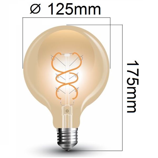 Retro LED žárovka E27 5W 300lm G125 extra teplá, filament, ekvivalent 30W