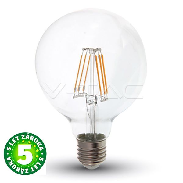 Prémiová retro LED žárovka E27 SAMSUNG čipy 6W 806lm G95 teplá, filament