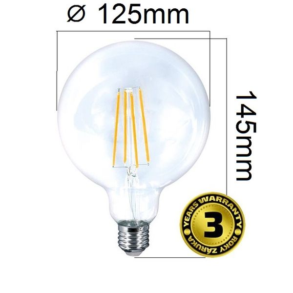 Retro LED žárovka E27 8W 810lm G125 teplá, filament, ekvivalent 60W