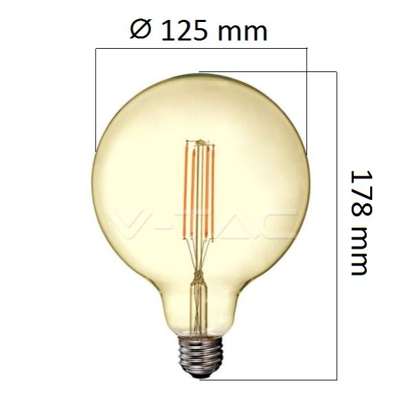 Retro LED žárovka E27 12,5W 1240lm G125 extra teplá, filament, ekvivalent 85W