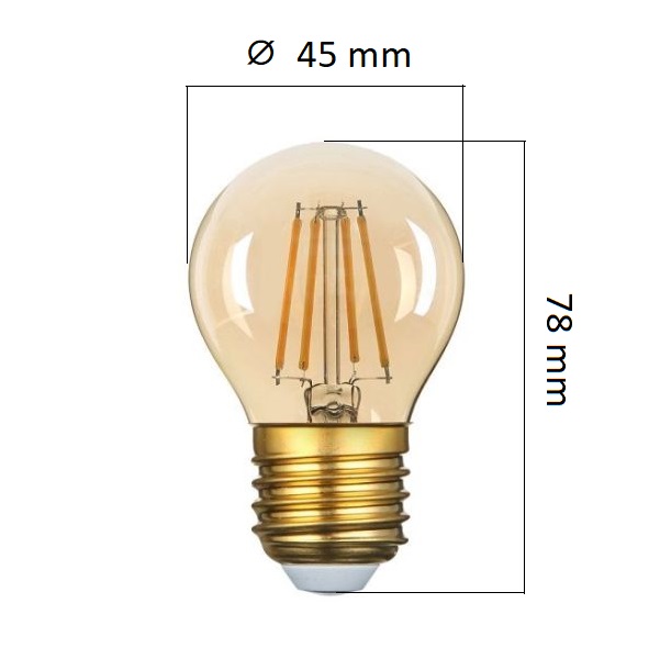 Stmívatelná retro LED žárovka E27 4W 320lm G45 extra teplá, filament,  ekvivalent 30W