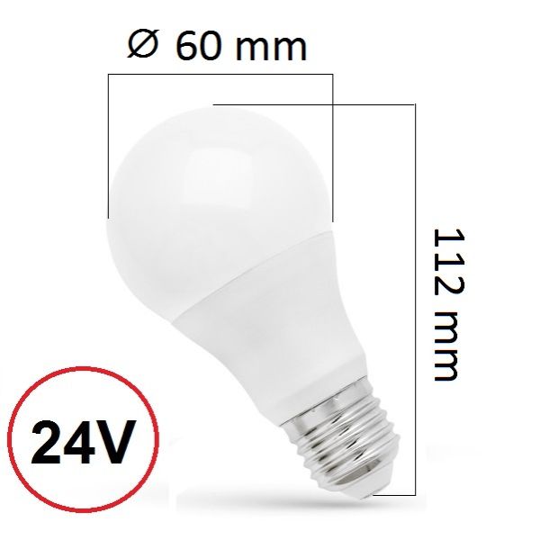 LED žárovka E27 10W 1350lm 24V AC/DC, studená, ekvivalent 93W