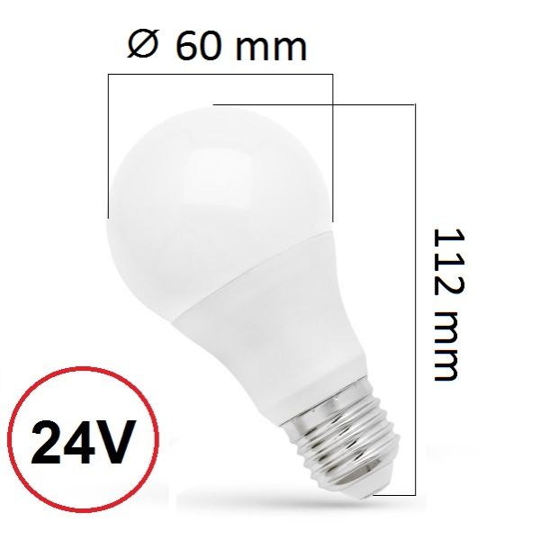 LED žárovka E27 10W 1100lm 24V AC/DC, studená, ekvivalent 76W