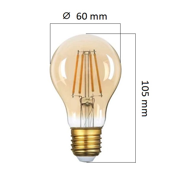 Retro LED žárovka E27 8W 700lm extra teplá, filament,  ekvivalent 54W