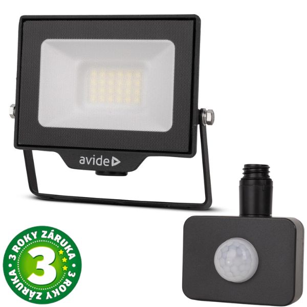Prémiový ultratenký LED reflektor černý 20W 2000lm,  studená, s čidlem pohybu, 3 roky