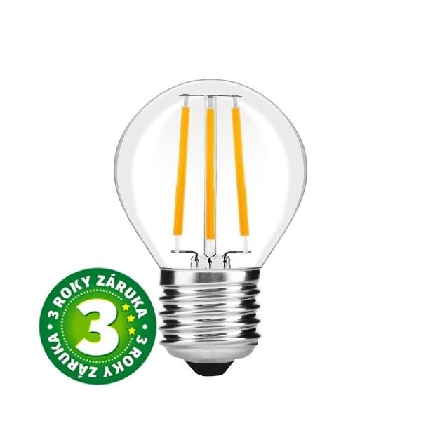 Prémiová retro LED žárovka E27 4W 470lm G45 denní, filament, ekv. 40W, 3 roky