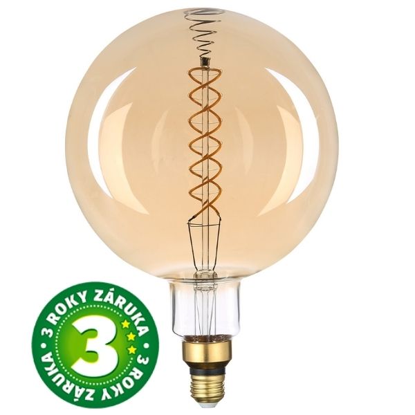 Stmívatelná prémiová retro MAXI LED žárovka E27 8W 500lm EXTRA TEPLÁ, filament,  3 roky