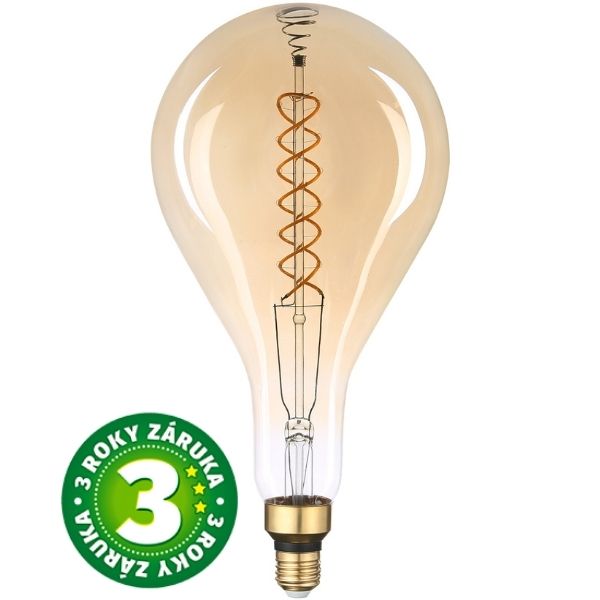 Stmívatelná prémiová  retro MAXI LED žárovka E27 8W 500lm, EXTRA TEPLÁ, filament,  3 roky