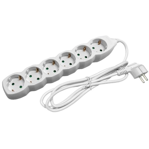 SCHUKO prodlužovací kabel - 6 zásuvek, 3m, bílý