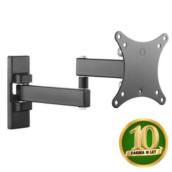 Držák na TV 13"-27" na zeď Holmios, kloubový 90°h 3-10°v, nosnost 15kg, 10 let záruka
