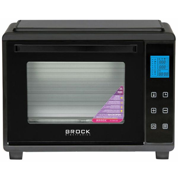 Digitální elektrická horkovzdušná trouba Brock 33l s grilem, 8 programů, 1500W, černá