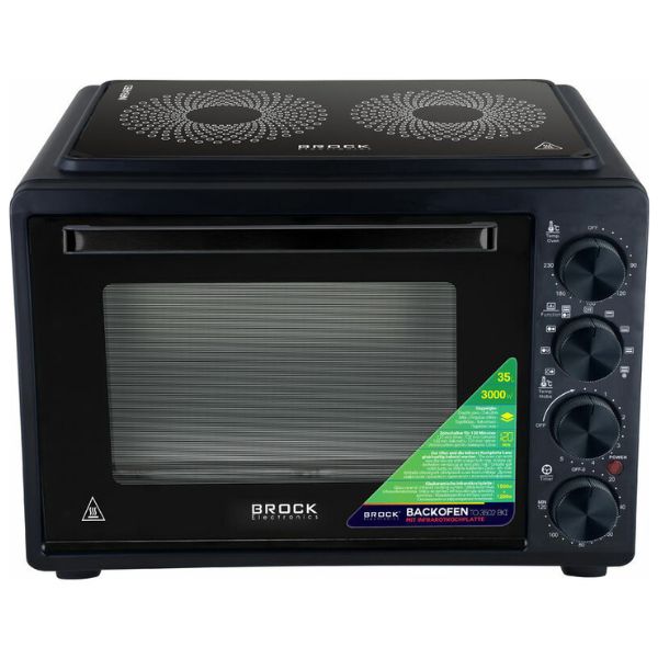 Elektrická horkovzdušná trouba Brock 35l s dvouplotýnkovým sklokeramickým vařičem, 3000W