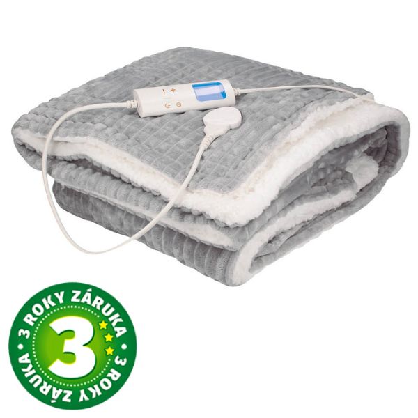 Elektrická vyhřívaná deka Väline 180x130cm, 160W, 10 úrovní teploty, šedá, 3 roky záruka