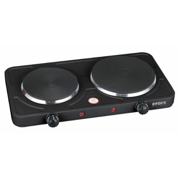 Elektrický vařič Brock, 2 plotýnky 18,5cm a 15,5cm, 1500+1000W, černý, litinový
