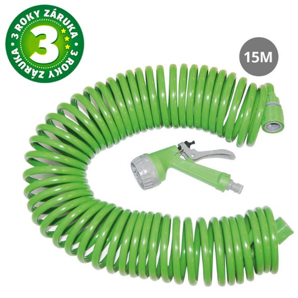 Zahradní hadice Navelis 15m, sprirálová, s pistolí, 7 funkcí kropení, 3 roky záruka