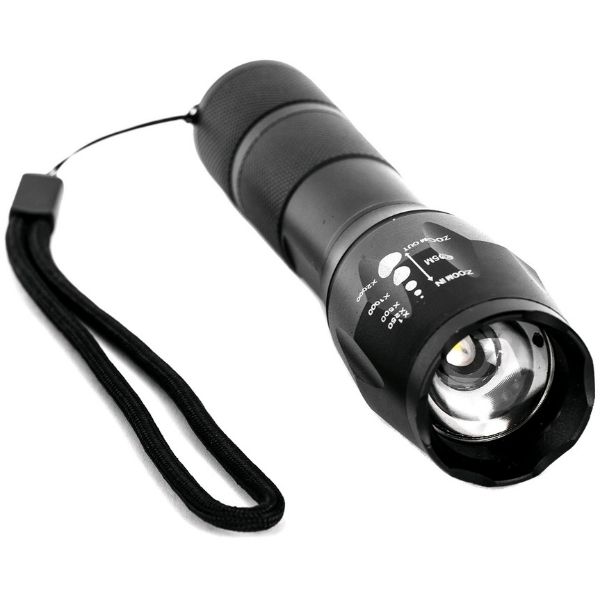 Hliníková nabíjecí LED svítilna 5W 500lm IP65, Zoom, s držákem na kolo, černá