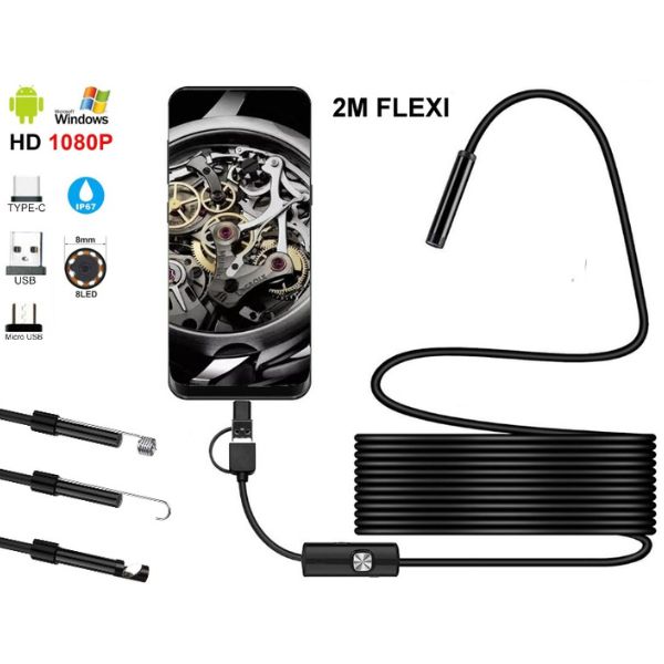 Inspekční kamera VX 820 HD, 1080P full HD, 2m, flexi kabel, Windows, Android, 3 nástavce