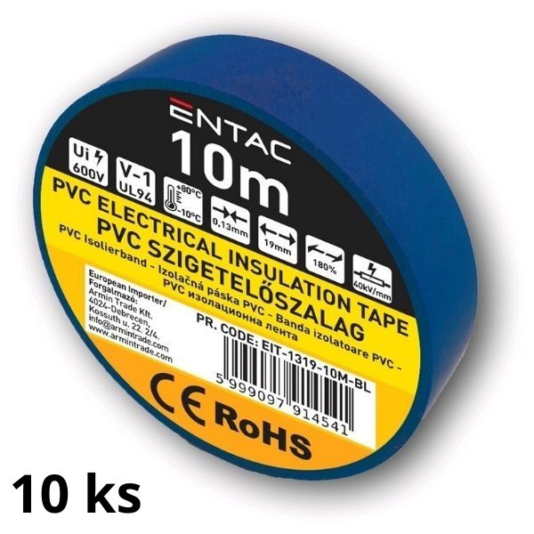 Izolační páska  PVC 19mm / 10m modrá, balení 10ks pásek