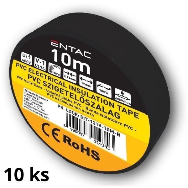 Izolační páska  PVC 19mm / 10m černá, balení 10ks pásek