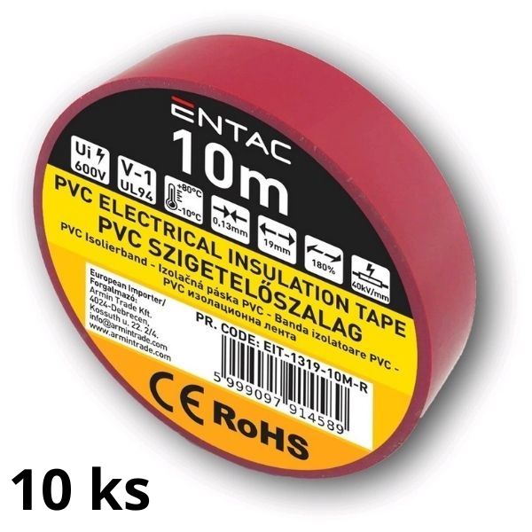 Izolační páska PVC  19mm / 10m červená, balení 10ks pásek