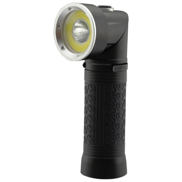 Hliníková taktická CREE LED svítilna 5W 500lm IP44,otočná hlava o 90°, černá