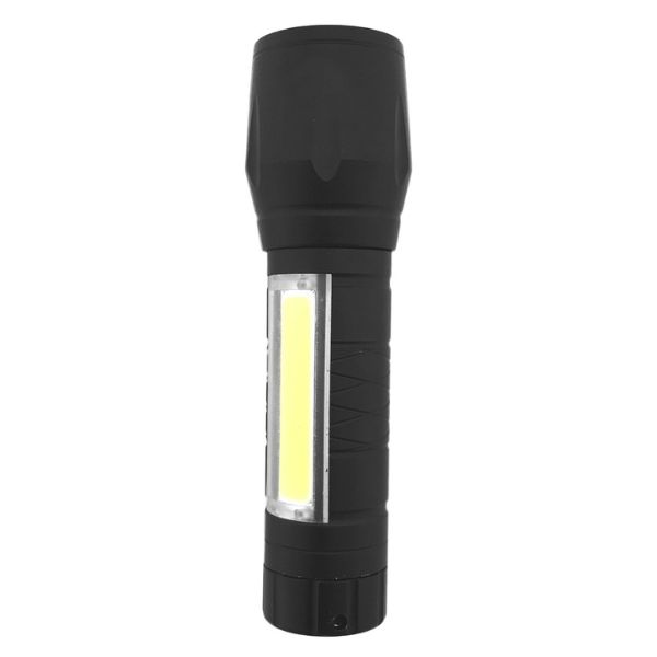 Hliníková nabíjecí LED svítilna 3W+COB 200lm IP44, Zoom, černá