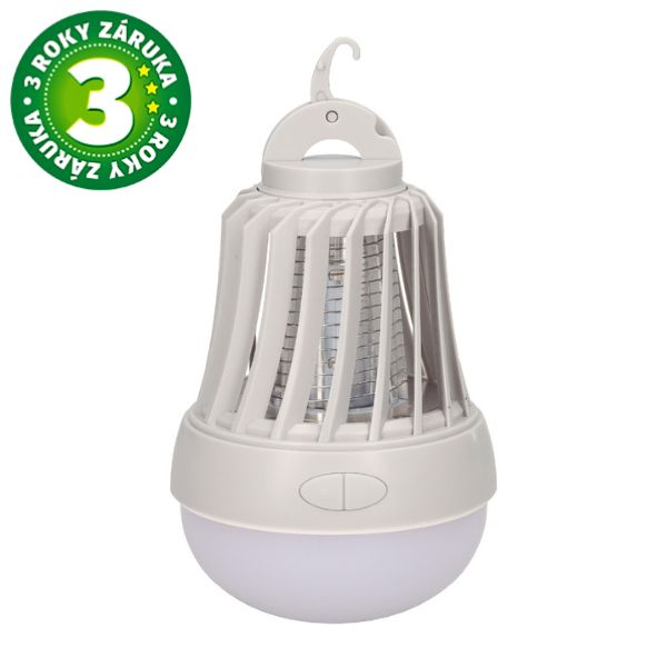 LED svítilna s UV lapačem hmyzu Navelis 6W 30m2 50lm studené světlo, na 3 AA, 3 roky zár.