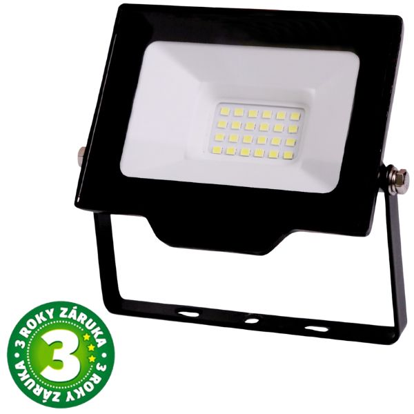 Prémiový ultratenký   LED reflektor černý 20W 2000lm, studená, 3 roky