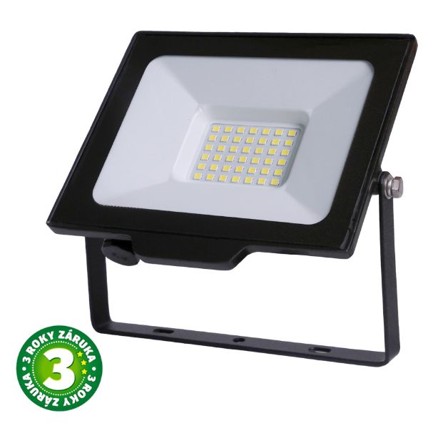 Prémiový ultratenký LED reflektor černý 30W 3000lm, studená, 3 roky