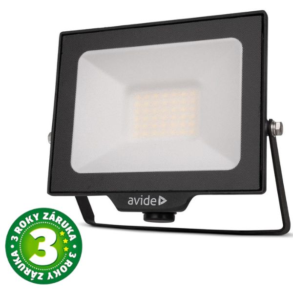 Prémiový ultratenký LED reflektor černý 30W 3000lm, denní, s přípravou na čidlo, 3 roky