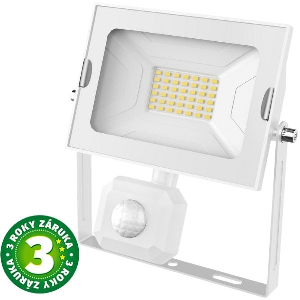 Prémiový ultratenký LED reflektor s čidlem pohybu bílý 30W 2250lm, denní, 3 roky