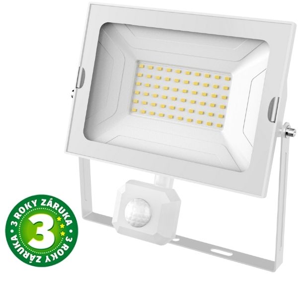 Prémiový ultratenký LED reflektor s čidlem pohybu bílý 50W 3250lm, denní, 3 roky