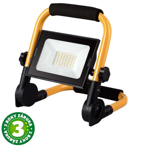 Prémiový přenosný LED reflektor se stojanem 20W 2000lm, denní, do zásuvky, 3 roky