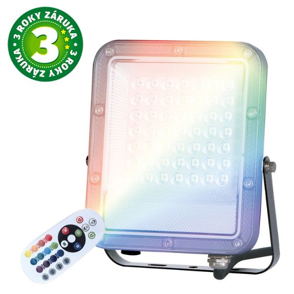 Prémiový RGB LED reflektor 30W, dálkové ovládání, 15 barev + bílá, 4 efekty, stmívání