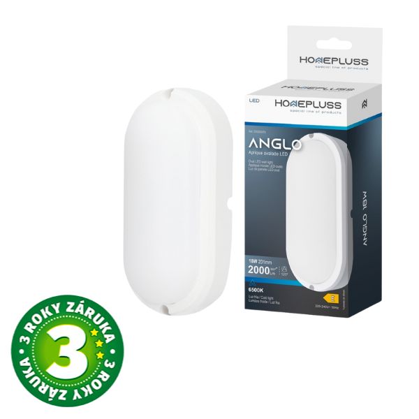 Prémiové LED venkovní osvětlení Anglo ovál do mokra IP65 18W 1440lm studená, 3 roky
