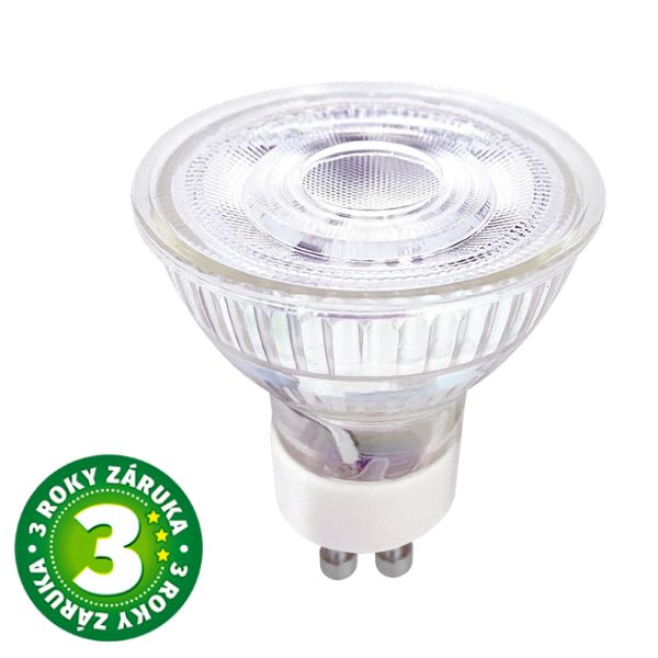 Prémiová LED žárovka GU10 5W 445lm, skleněná, studená, ekv. 38W, 3 roky záruka