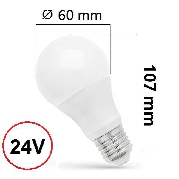 LED žárovka E27 8,5W 900lm 24V AC/DC, studená, ekvivalent 67W
