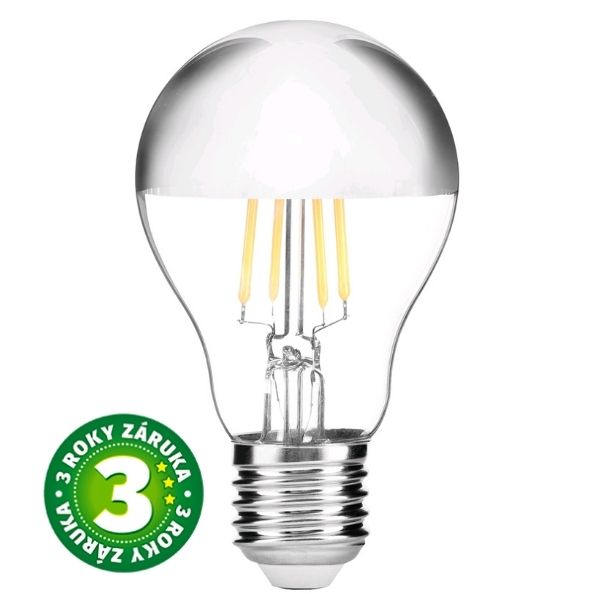 Prémiová retro LED žárovka E27 zrcadlová 7W 680lm teplá, filament, 3 roky