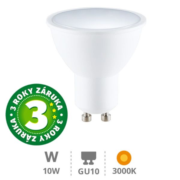 Prémiová LED žárovka GU10 10W 1000lm teplá, ekv. 75W, 3 roky