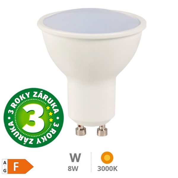 Prémiová LED žárovka GU10 8W 710lm teplá, ekv. 53W, 3 roky