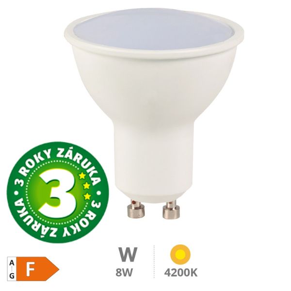 Prémiová LED žárovka GU10 8W 710lm denní, ekv. 53W, 3 roky