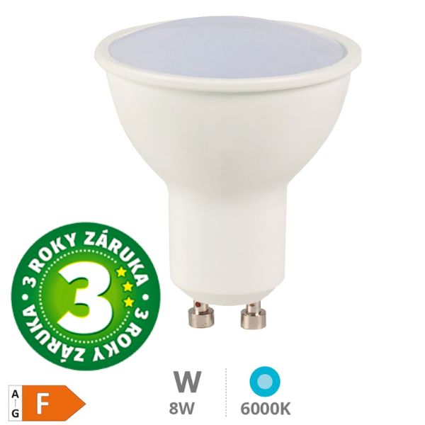 Prémiová LED žárovka GU10 8W 710lm studená, ekv. 53W, 3 roky