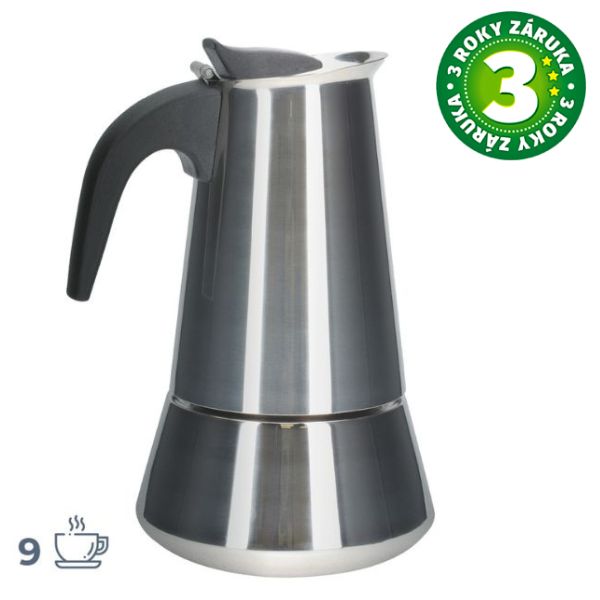 Velká moka konvička Sembe na 9 šálků, na všechny sporáky včetně indukce, nerez 3 roky zár.