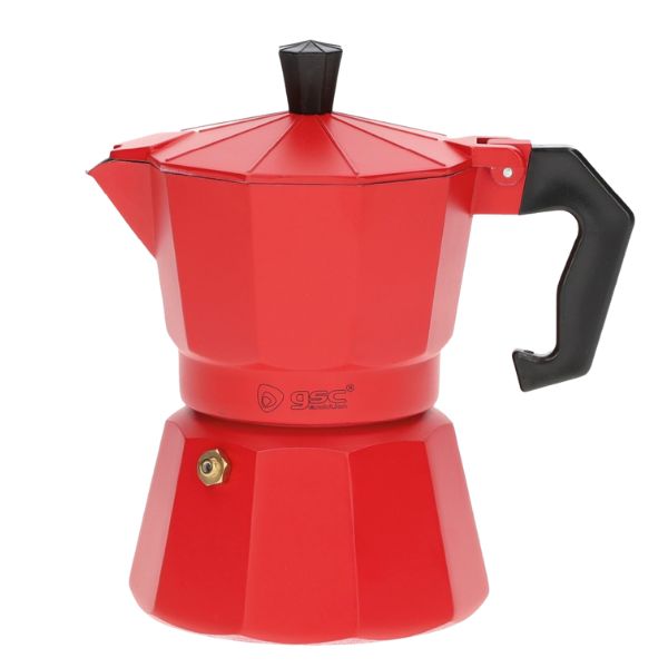 Malá moka konvička Kalossi – na 3 šálky, pro všechny sporáky včetně indukce, červená